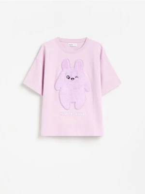 Reserved - Bawełniany t-shirt z naszywką - lawendowy