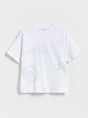Reserved - Bawełniany t-shirt - złamana biel