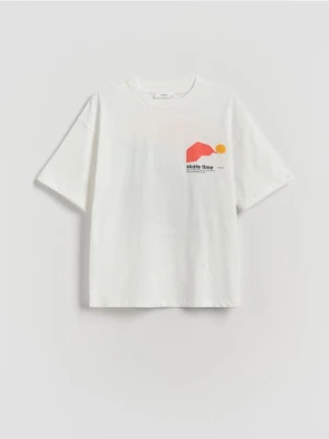 Reserved - Bawełniany t-shirt - złamana biel