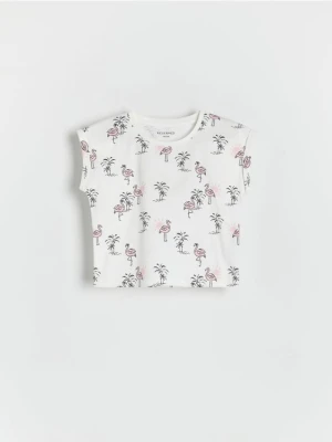 Reserved - Bawełniany t-shirt - złamana biel