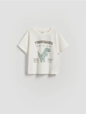 Reserved - Bawełniany t-shirt - złamana biel