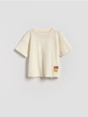 Reserved - Bawełniany t-shirt - złamana biel