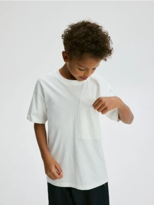 Reserved - Bawełniany t-shirt - złamana biel