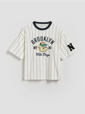 Reserved - Bawełniany t-shirt - złamana biel