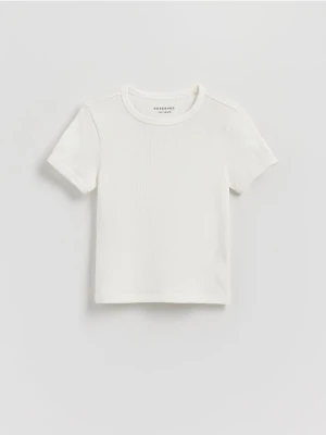 Reserved - Bawełniany t-shirt - złamana biel