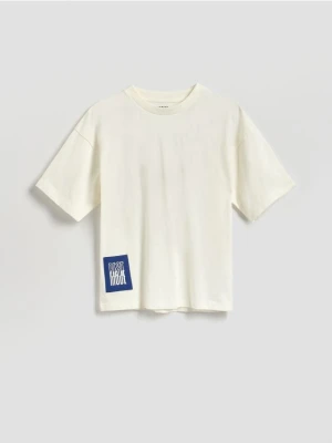 Reserved - Bawełniany t-shirt - złamana biel