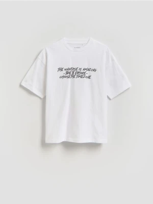 Reserved - Bawełniany t-shirt - złamana biel