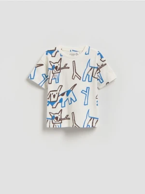Reserved - Bawełniany t-shirt - złamana biel