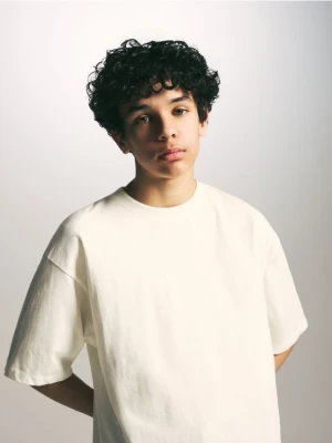 Reserved - Bawełniany t-shirt - złamana biel