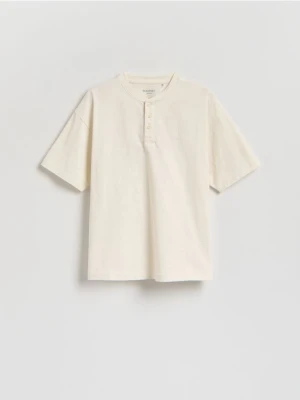 Reserved - Bawełniany t-shirt - złamana biel