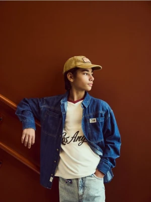 Reserved - Bawełniany t-shirt - złamana biel