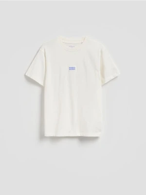 Reserved - Bawełniany t-shirt - złamana biel