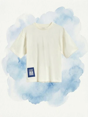 Reserved - Bawełniany t-shirt - złamana biel