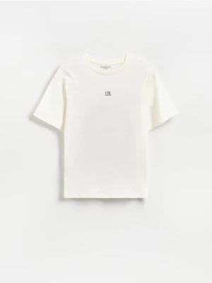 Reserved - Bawełniany t-shirt - złamana biel