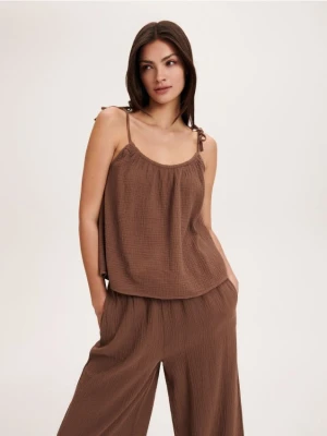 Reserved - Bawełniany top - brązowy