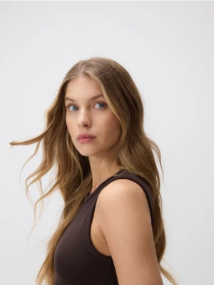 Reserved - Bawełniany top - ciemnobrązowy