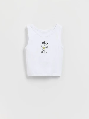 Reserved - Bawełniany top Snoopy - złamana biel