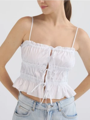 Reserved - Bawełniany top z wiązaniem - biały