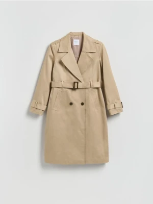 Reserved - Bawełniany trencz z paskiem - beżowy