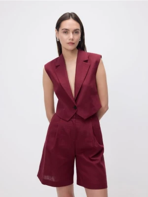 Reserved - Bermudy w kant z dodatkiem lnu - burgundowy