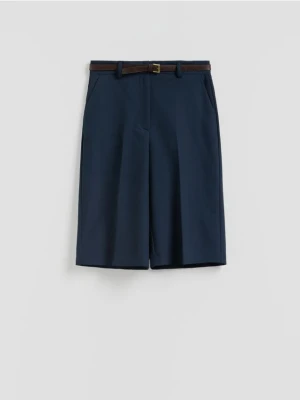 Reserved - Bermudy z paskiem - granatowy