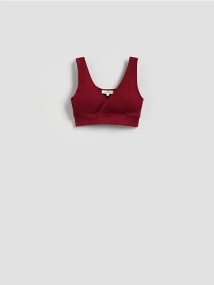 Reserved - Bezszwowy top w stylu sportowym - bordowy