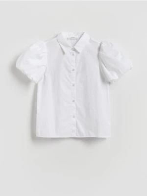 Reserved - Biała koszula z bufkami - biały