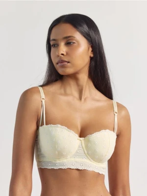 Reserved - Biustonosz balkonetka z haftem - jasnożółty