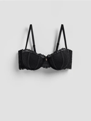 Reserved - Biustonosz balkonetka z koronką - czarny