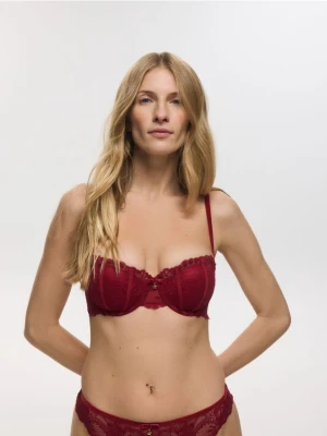 Reserved - Biustonosz balkonetka z koronką - czerwony