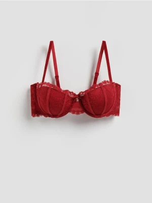 Reserved - Biustonosz balkonetka z koronką - czerwony
