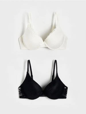 Reserved - Biustonosz push up z koronką 2 pack - czarny
