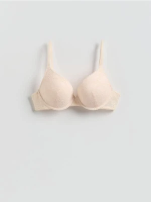 Reserved - Biustonosz push up z koronką - złamana biel