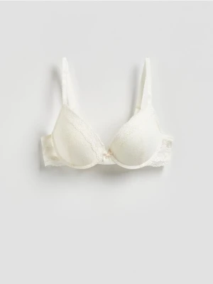 Reserved - Biustonosz push up z koronką - złamana biel