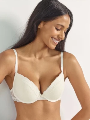 Reserved - Biustonosz push up z koronką - złamana biel