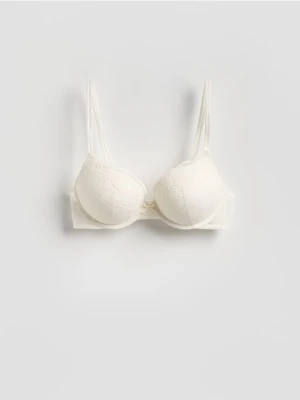 Reserved - Biustonosz super push up z koronką - złamana biel