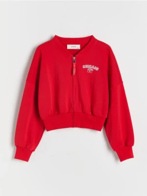 Reserved - Bluza bomber z haftem - czerwony