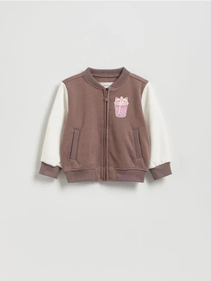 Reserved - Bluza bomber z nadrukiem - brązowy
