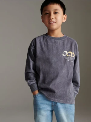 Reserved - Bluza oversize z nadrukami - ciemnoszary