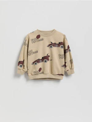 Reserved - Bluza oversize z nadrukiem - beżowy