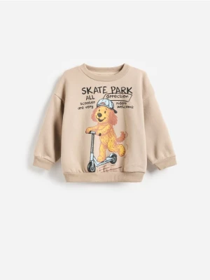 Reserved - Bluza oversize z nadrukiem - brązowy