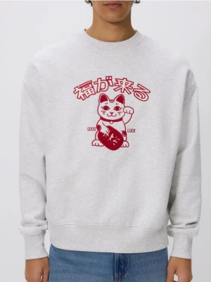 Reserved - Bluza oversize z nadrukiem - jasnoszary