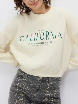 Reserved - Bluza oversize z nadrukiem - kremowy