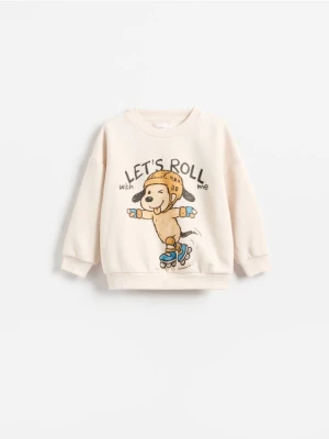 Reserved - Bluza oversize z nadrukiem - kremowy