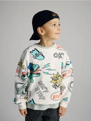 Reserved - Bluza oversize z nadrukiem - złamana biel