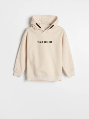Reserved - Bluza oversize z napisem - beżowy