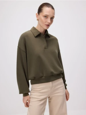Reserved - Bluza polo z modalem - oliwkowy