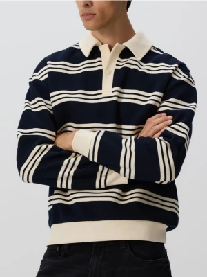 Reserved - Bluza regular fit z kołnierzem - granatowy