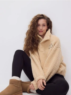 Reserved - Bluza sherpa ze stójką - beżowy