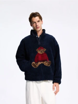 Reserved - Bluza sherpa ze stójką - granatowy